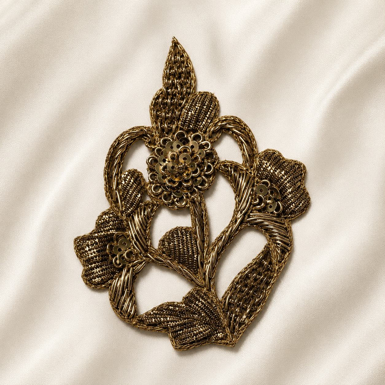 Floral Sequin & Metallic Handwork Appliqué Patch for Bridal & Designer Wear
