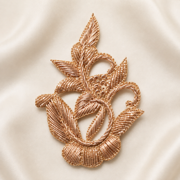 Floral Vine Metallic Handwork Appliqué Patch with Sequin Detailing