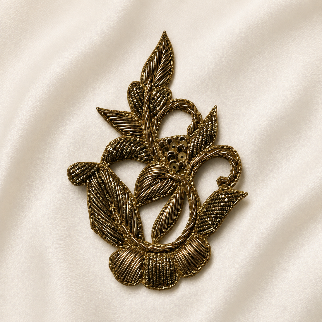 Floral Vine Metallic Handwork Appliqué Patch with Sequin Detailing
