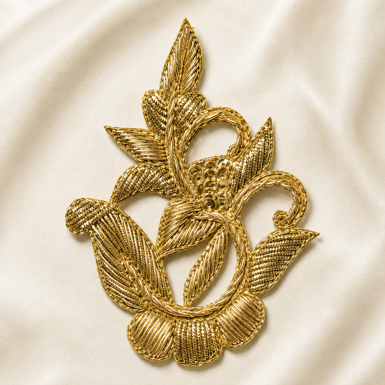 Floral Vine Metallic Handwork Appliqué Patch with Sequin Detailing