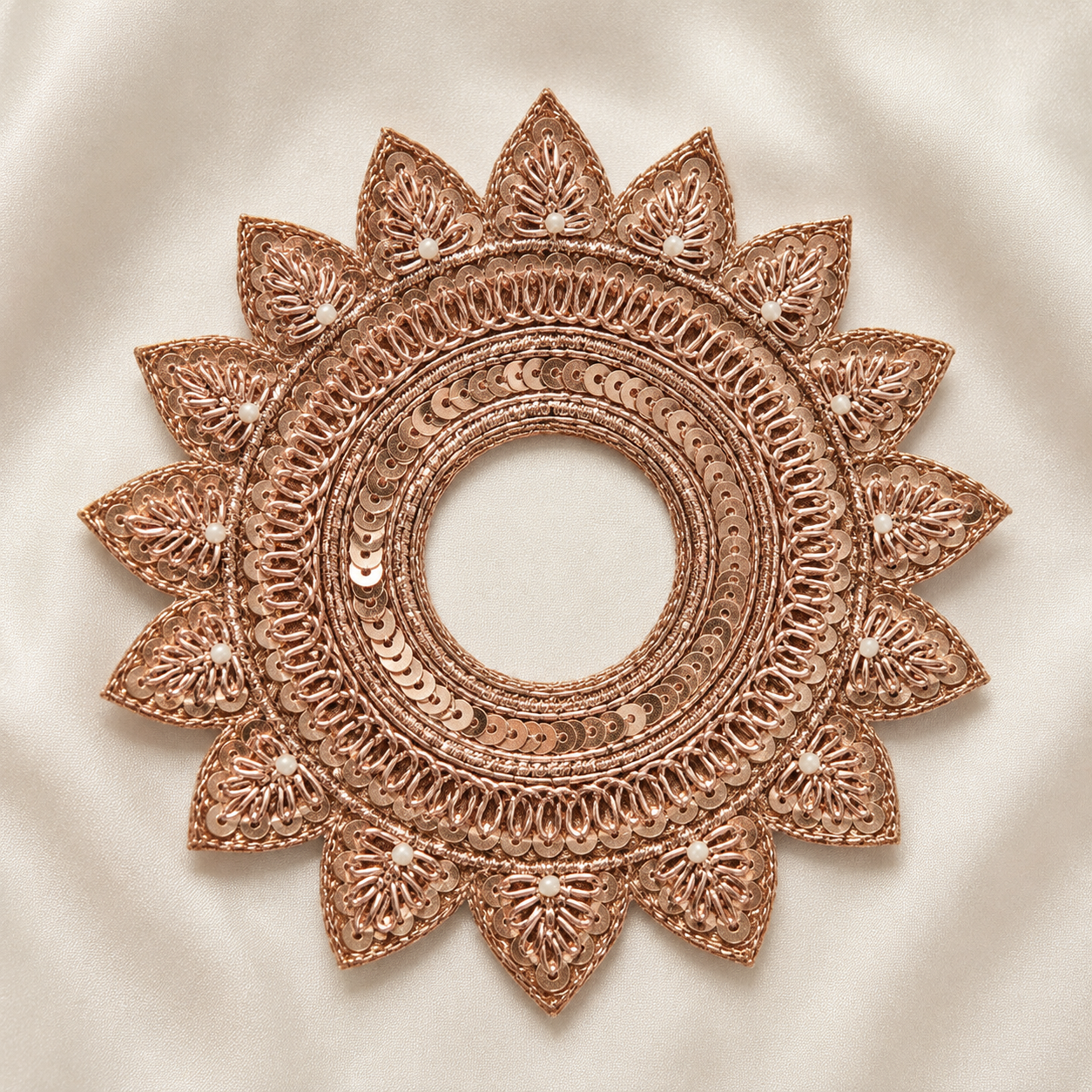 Circular Floral Sequin & Pearl Embellished Ring Patch for Bridal & Designer Wear