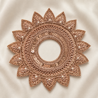 Circular Floral Sequin & Pearl Embellished Ring Patch for Bridal & Designer Wear