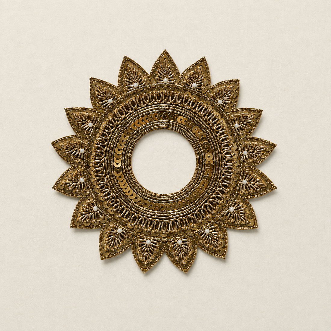 Circular Floral Sequin & Pearl Embellished Ring Patch for Bridal & Designer Wear