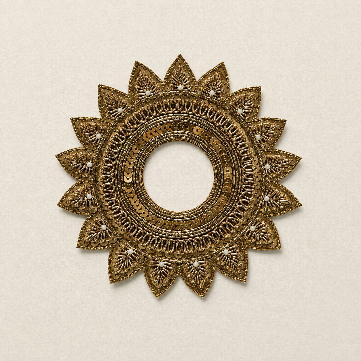 Circular Floral Sequin & Pearl Embellished Ring Patch for Bridal & Designer Wear