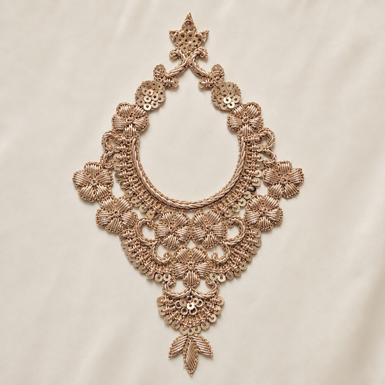 Floral Sequin & Metallic Handwork Neckline Appliqué Patch for Bridal & Designer Wear