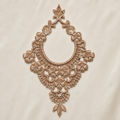 Floral Sequin & Metallic Handwork Neckline Appliqué Patch for Bridal & Designer Wear