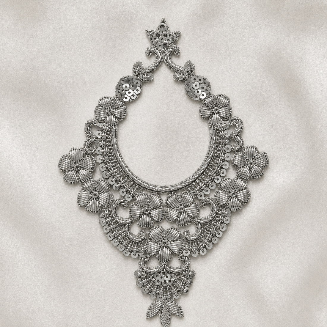 Floral Sequin & Metallic Handwork Neckline Appliqué Patch for Bridal & Designer Wear