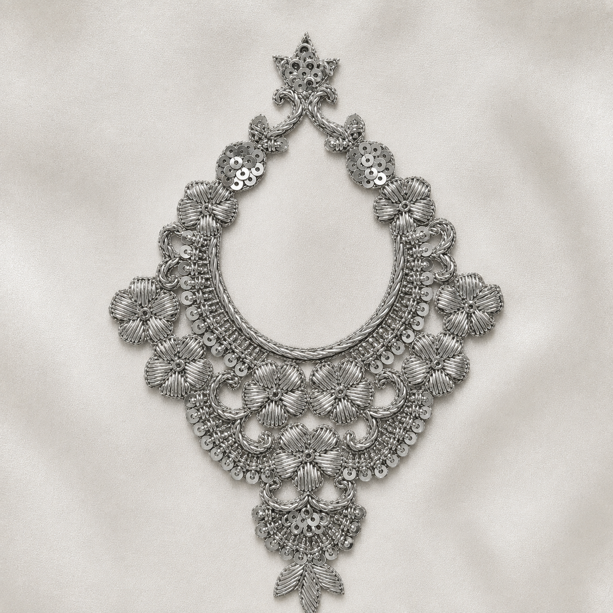 Floral Sequin & Metallic Handwork Neckline Appliqué Patch for Bridal & Designer Wear