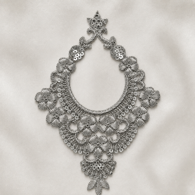 Floral Sequin & Metallic Handwork Neckline Appliqué Patch for Bridal & Designer Wear hover image