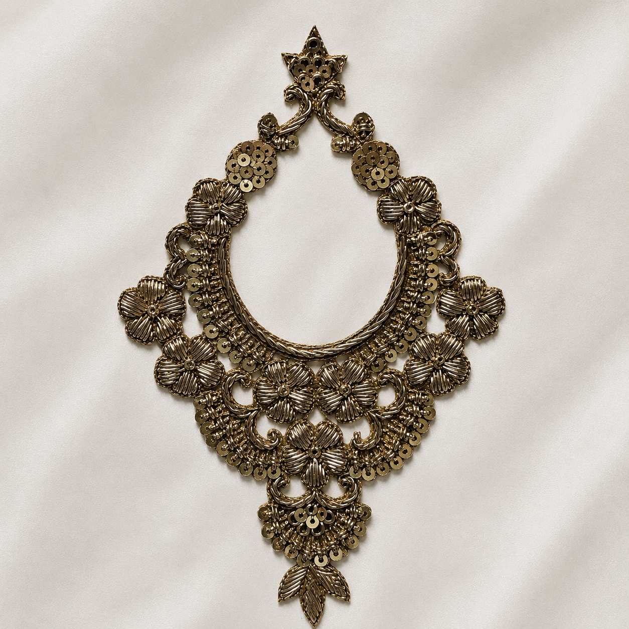 Floral Sequin & Metallic Handwork Neckline Appliqué Patch for Bridal & Designer Wear