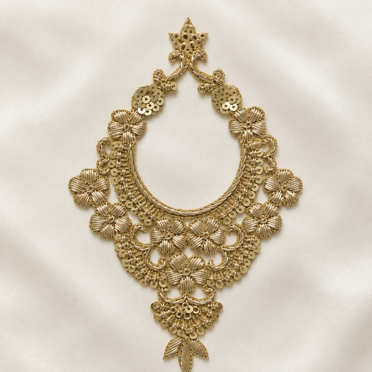 Floral Sequin & Metallic Handwork Neckline Appliqué Patch for Bridal & Designer Wear