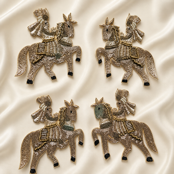 Horse Rider Motif Beaded Handwork Appliqué Patch for Festive & Designer Wear