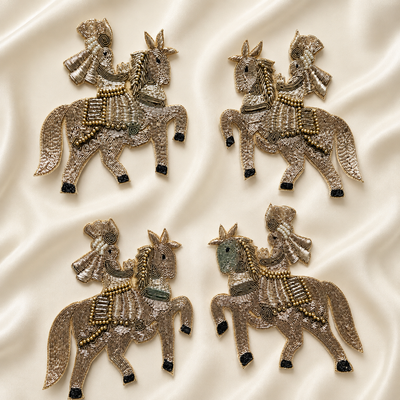 Horse Rider Motif Beaded Handwork Appliqué Patch for Festive & Designer Wear