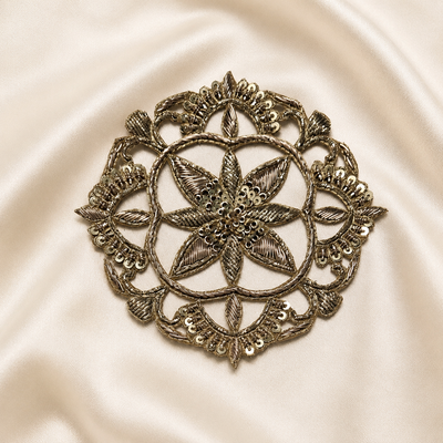 Circular Floral Sequin & Metallic Handwork Appliqué Patch for Bridal & Designer Wear (12 Pieces)