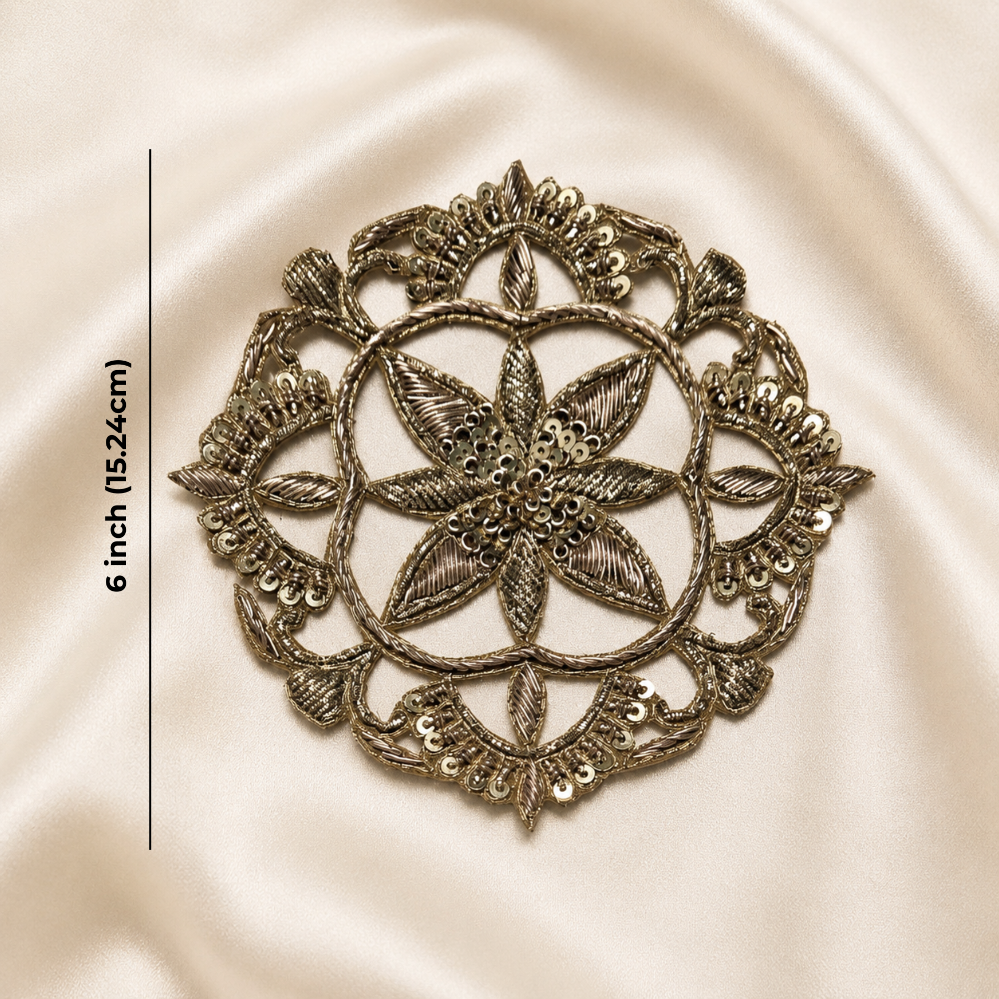 Circular Floral Sequin & Metallic Handwork Appliqué Patch for Bridal & Designer Wear (12 Pieces)