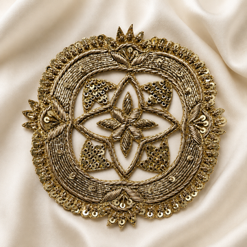 Circular Floral Sequin & Metallic Handwork Appliqué Patch (12 Pieces)
