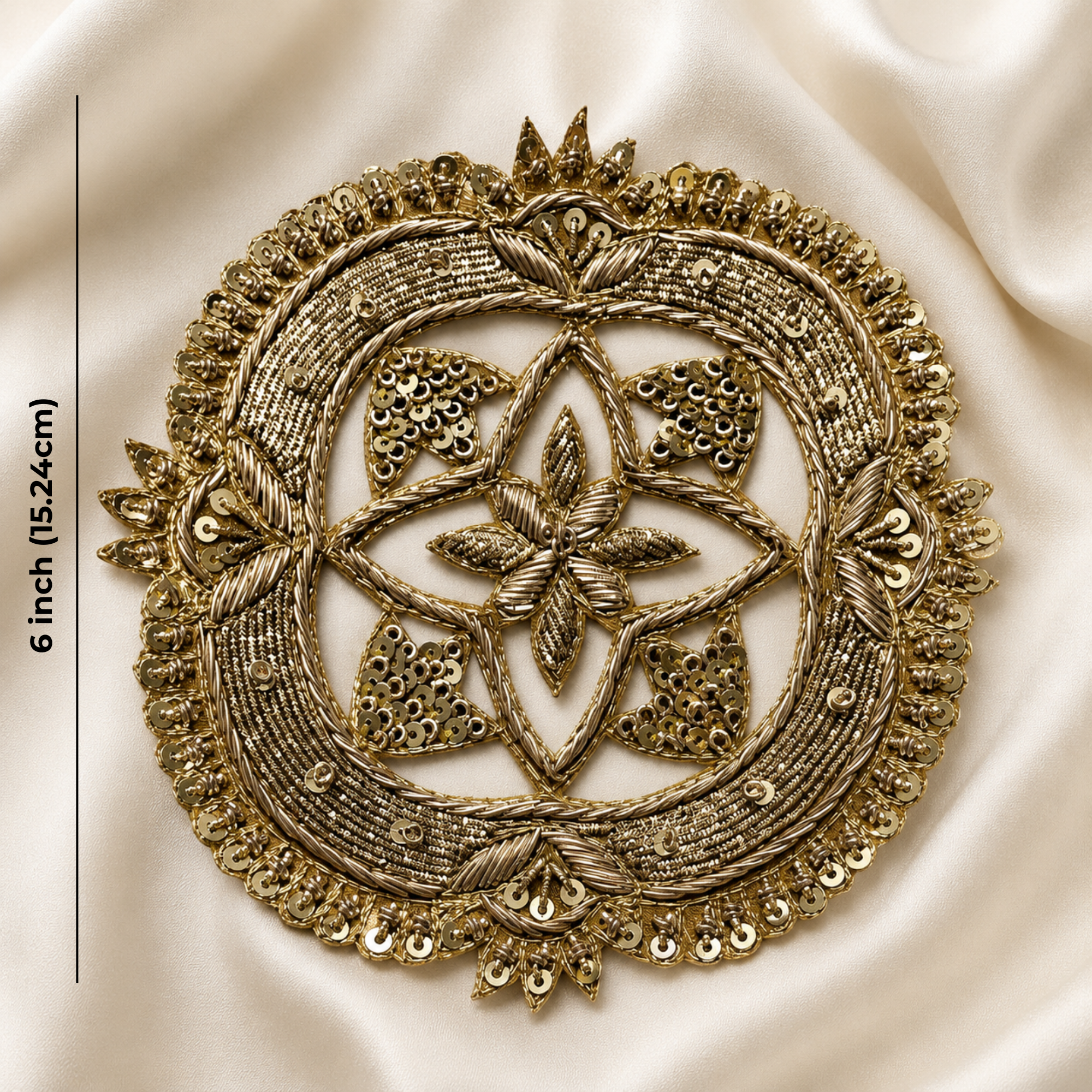 Circular Floral Sequin & Metallic Handwork Appliqué Patch (12 Pieces)