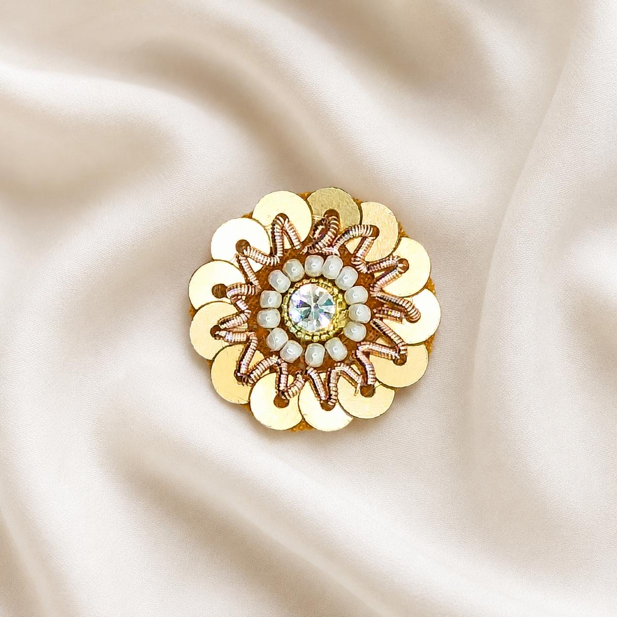 Rose Gold Zardozi Patch with Sequins & White Pearls
