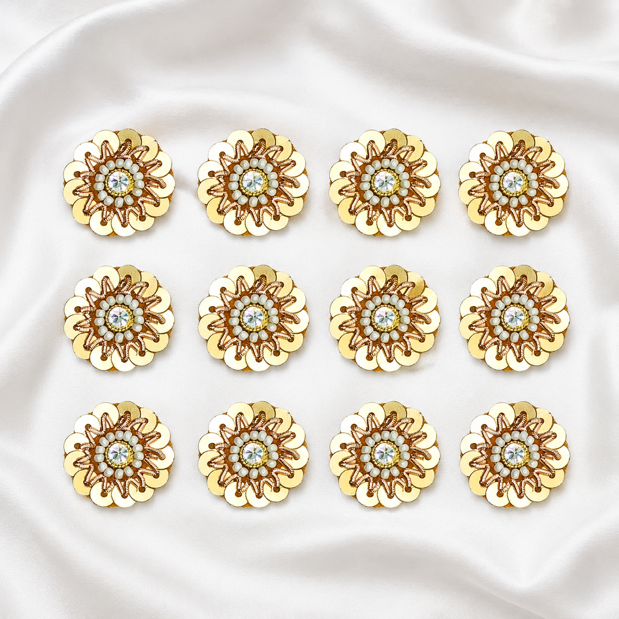 Rose Gold Zardozi Patch with Sequins & White Pearls