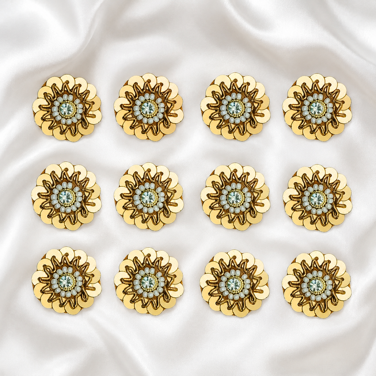 Antique Gold Zardozi Patch with Sequins & White Pearls