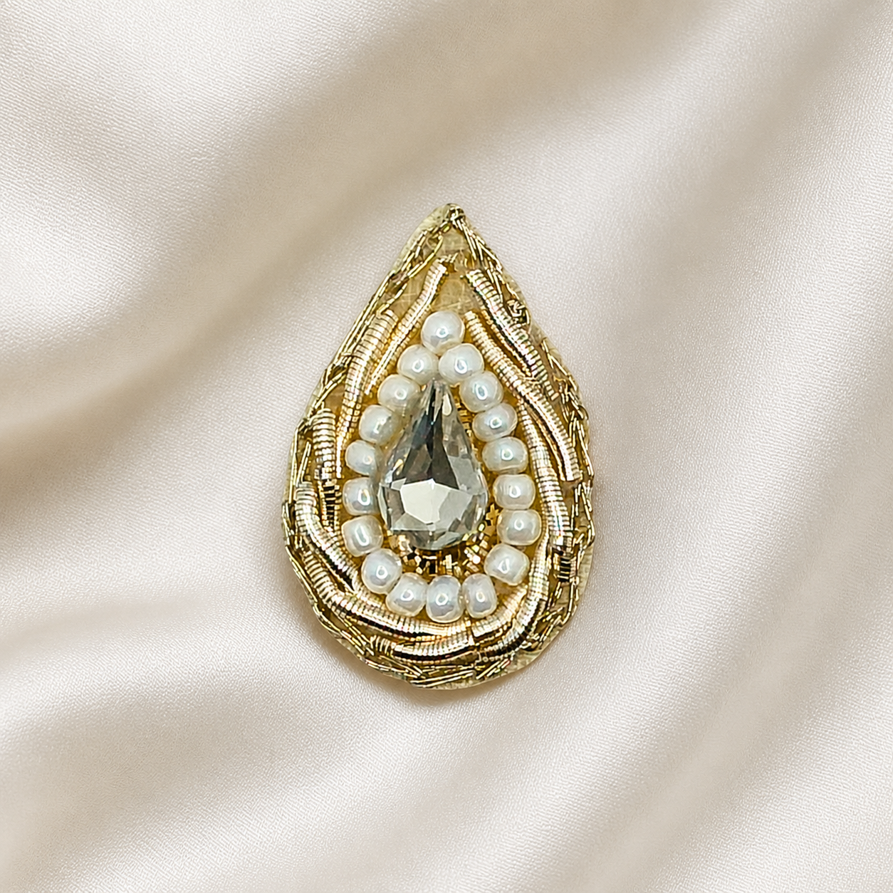 Elegant Light Gold Drop Zardozi Patch