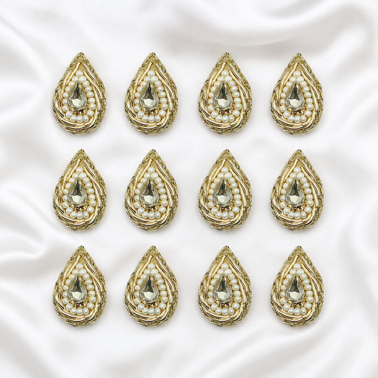 Elegant Light Gold Drop Zardozi Patch