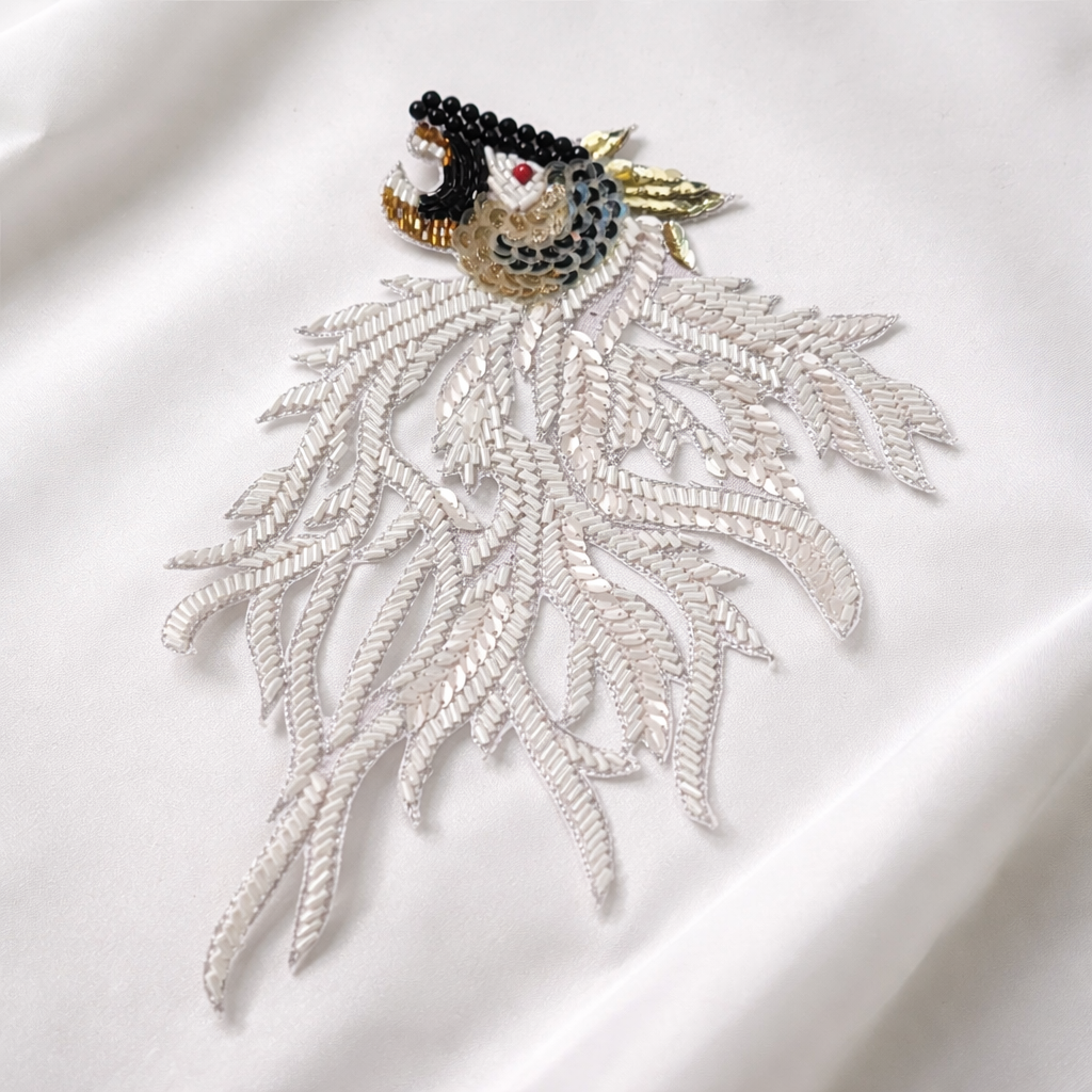Bird Motif Sequin & Beaded Embroidered Appliqué Patch for Bridal & Designer Wear