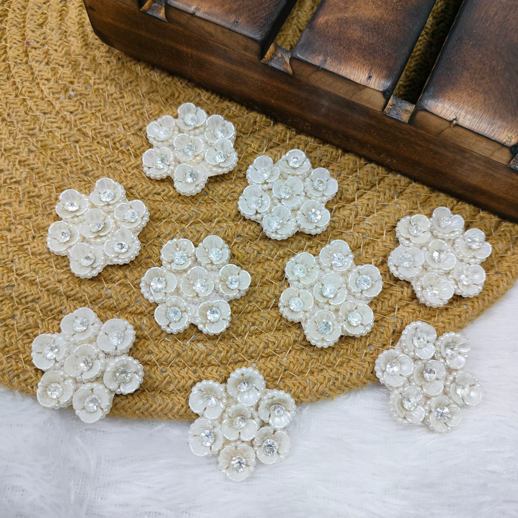 Delicate White Flower Zardosi Patch