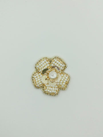 Handcrafted White Pearl Floral Patch