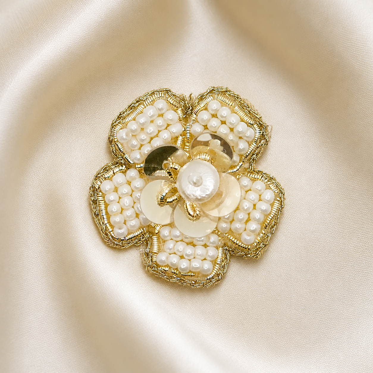 Handcrafted White Pearl Floral Zardosi Patch