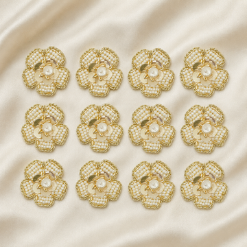 Handcrafted White Pearl Floral Zardosi Patch