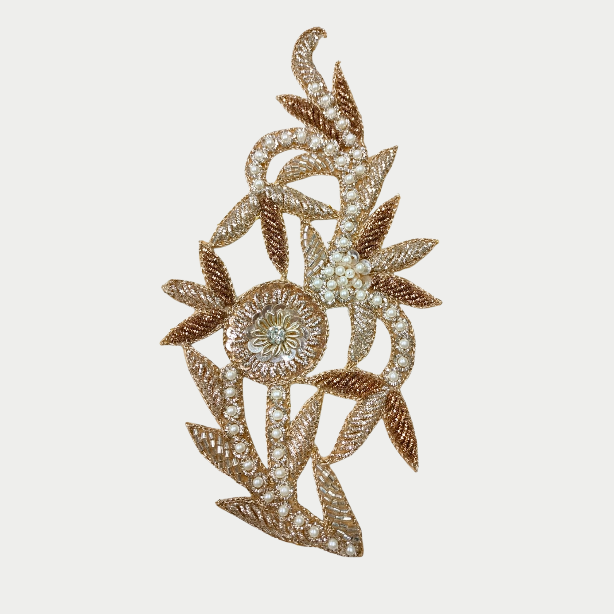 Luxury Gold & Pearl Floral Beaded Patch