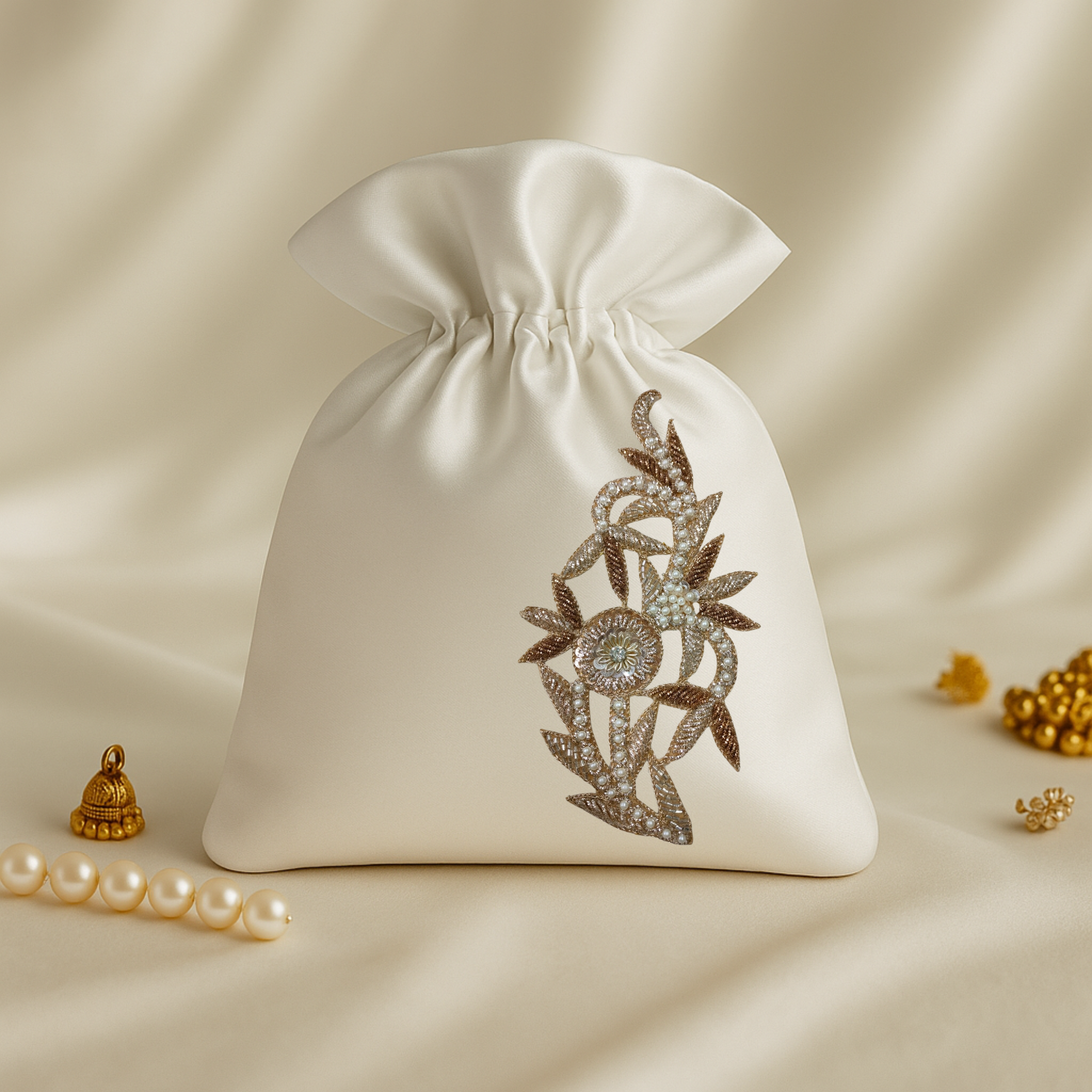 Luxury Gold & Pearl Floral Beaded Patch