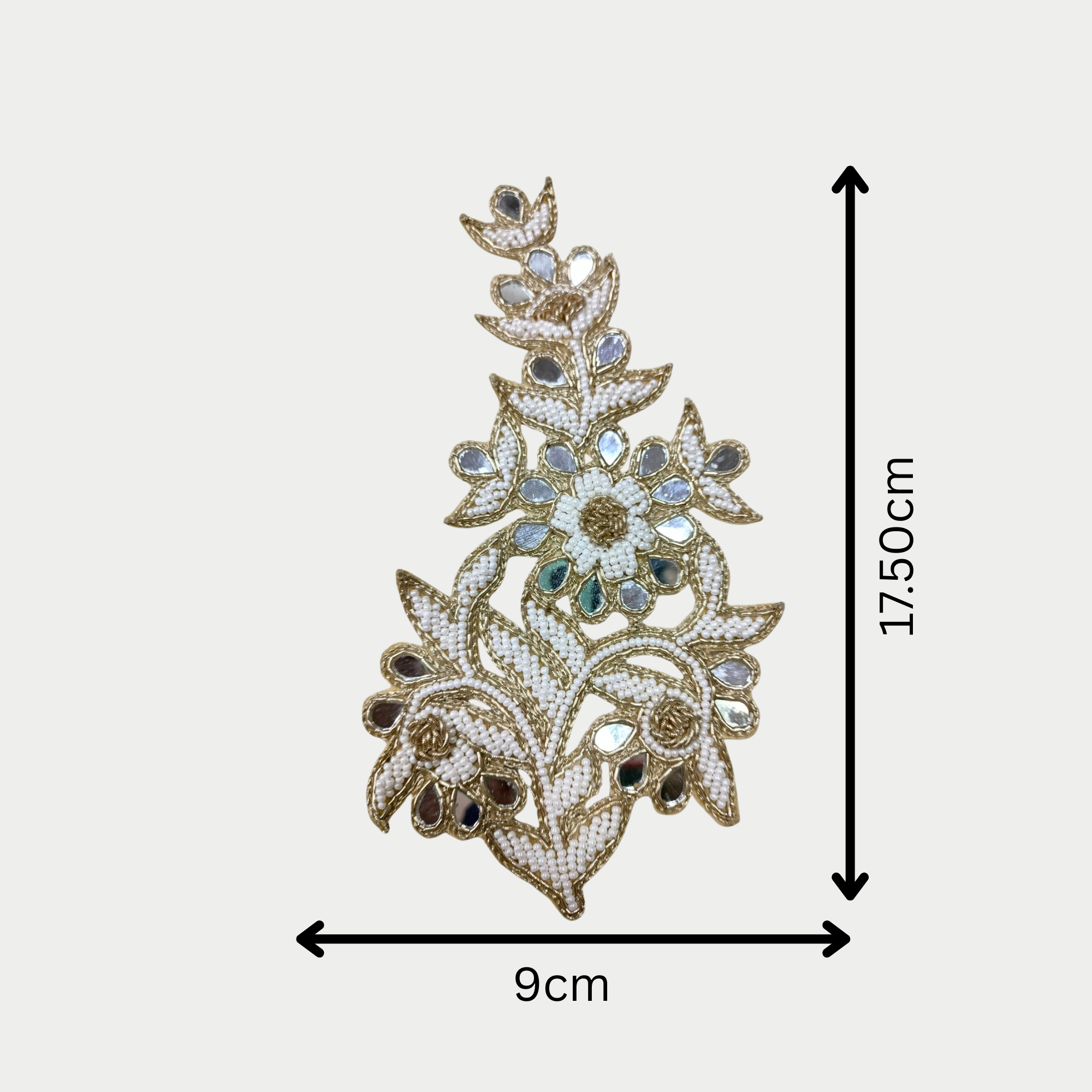 White & Gold Handcrafted Kundan-Style Beaded Patch