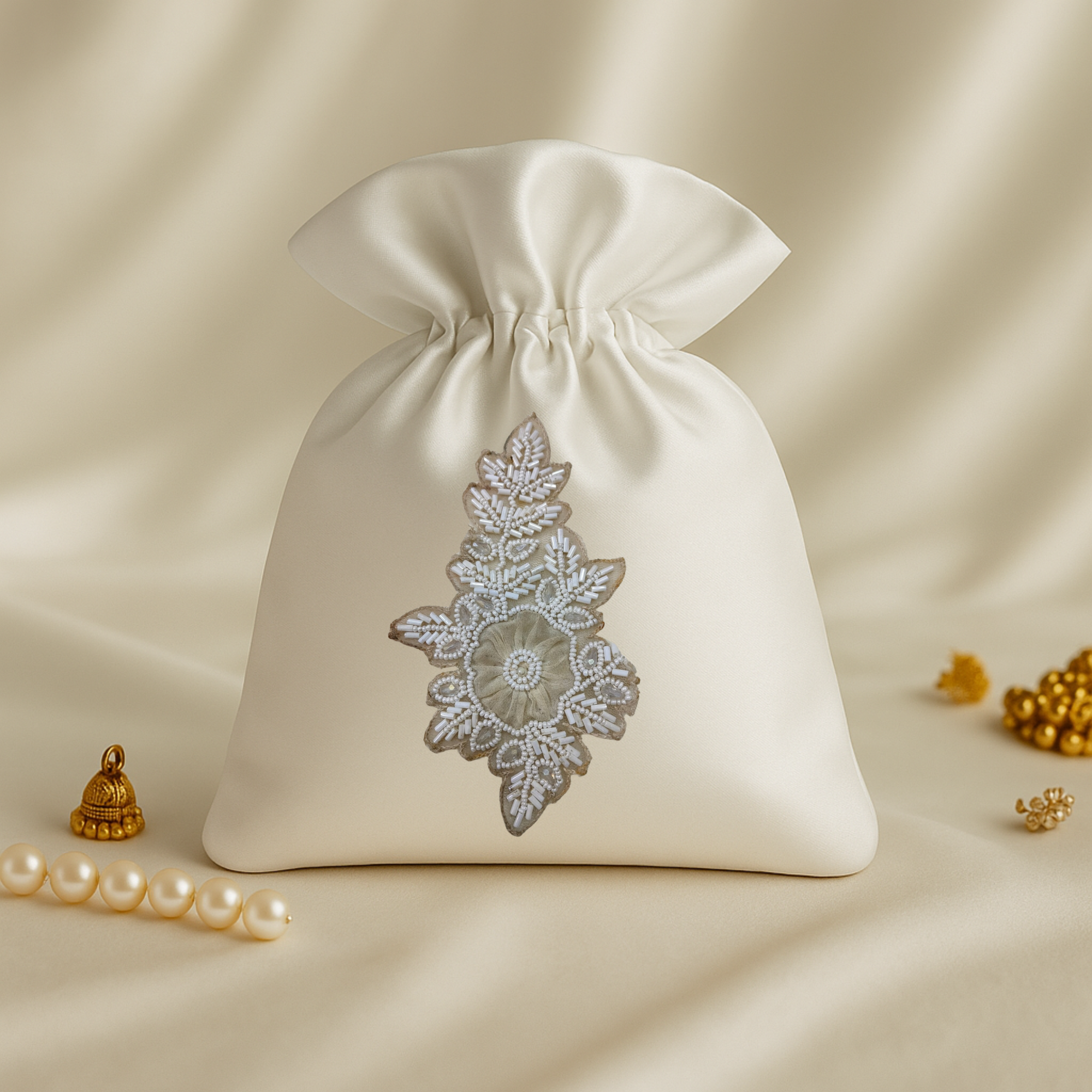 White Pearl Floral Hand-Embroidered Patch