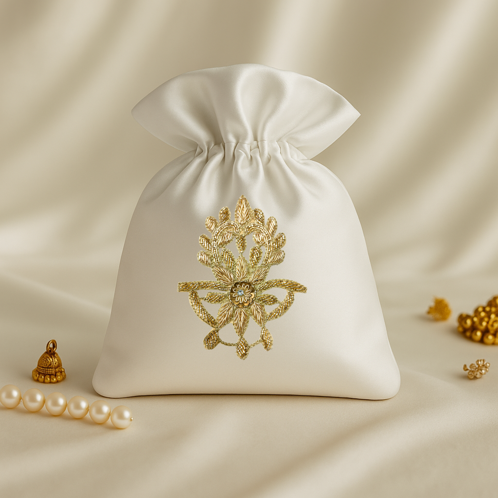 Gold Cutwork Floral Patch with Bead Embroidery