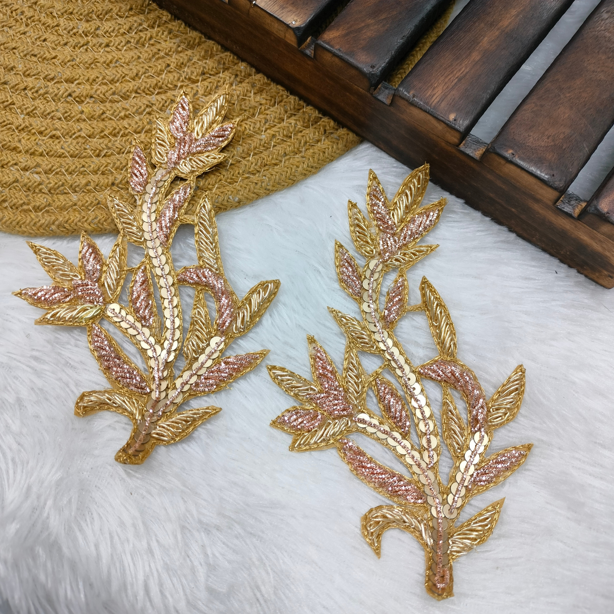 Handcrafted Golden & Rose Gold Zardozi Patch