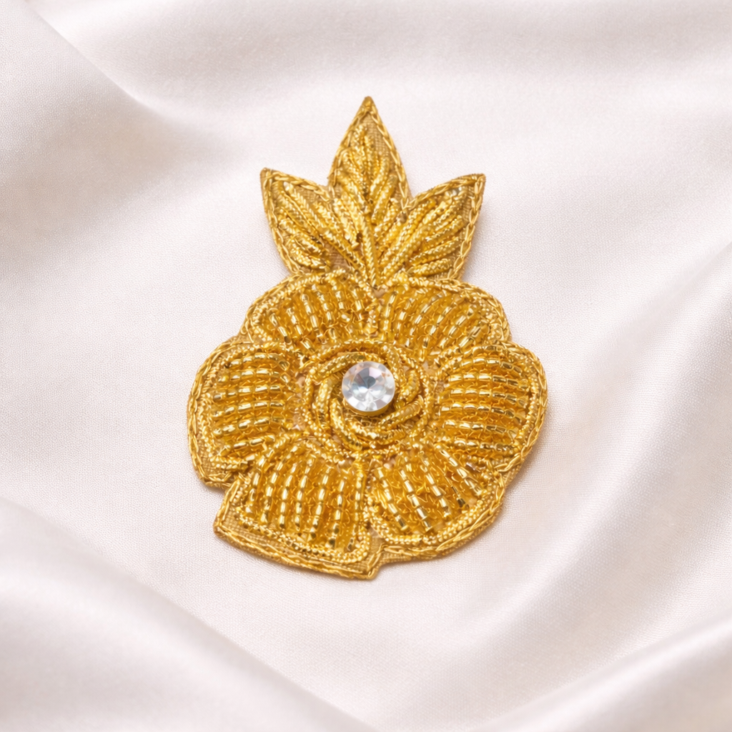 Handcrafted Gold Floral Zardozi Embroidered Patch