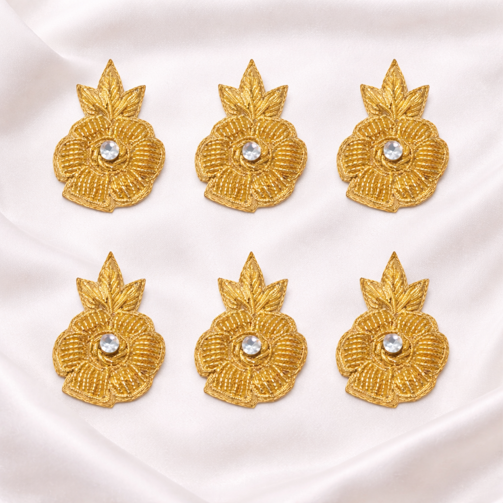 Handcrafted Gold Floral Zardozi Embroidered Patch