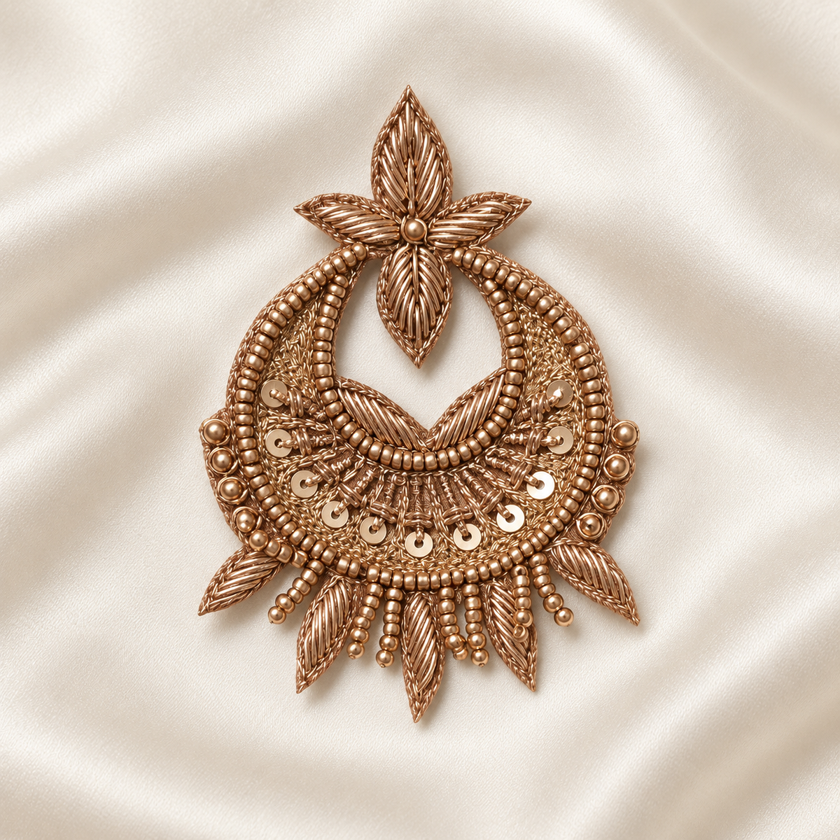 Floral Zardozi Beaded Crescent Embroidered Patch