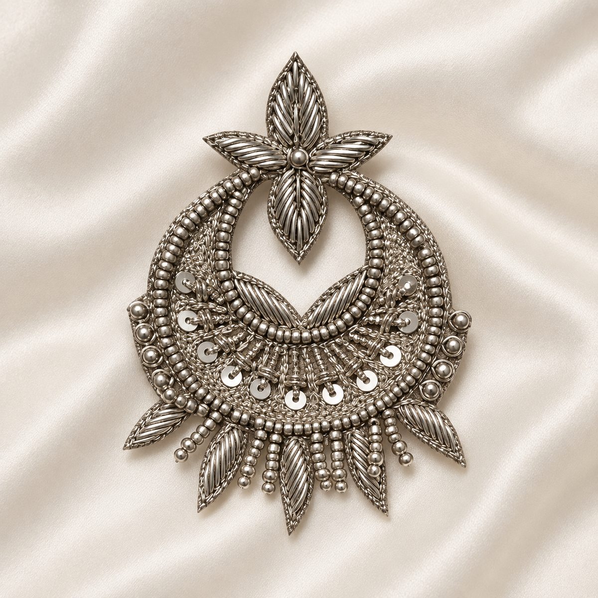 Floral Zardozi Beaded Crescent Embroidered Patch