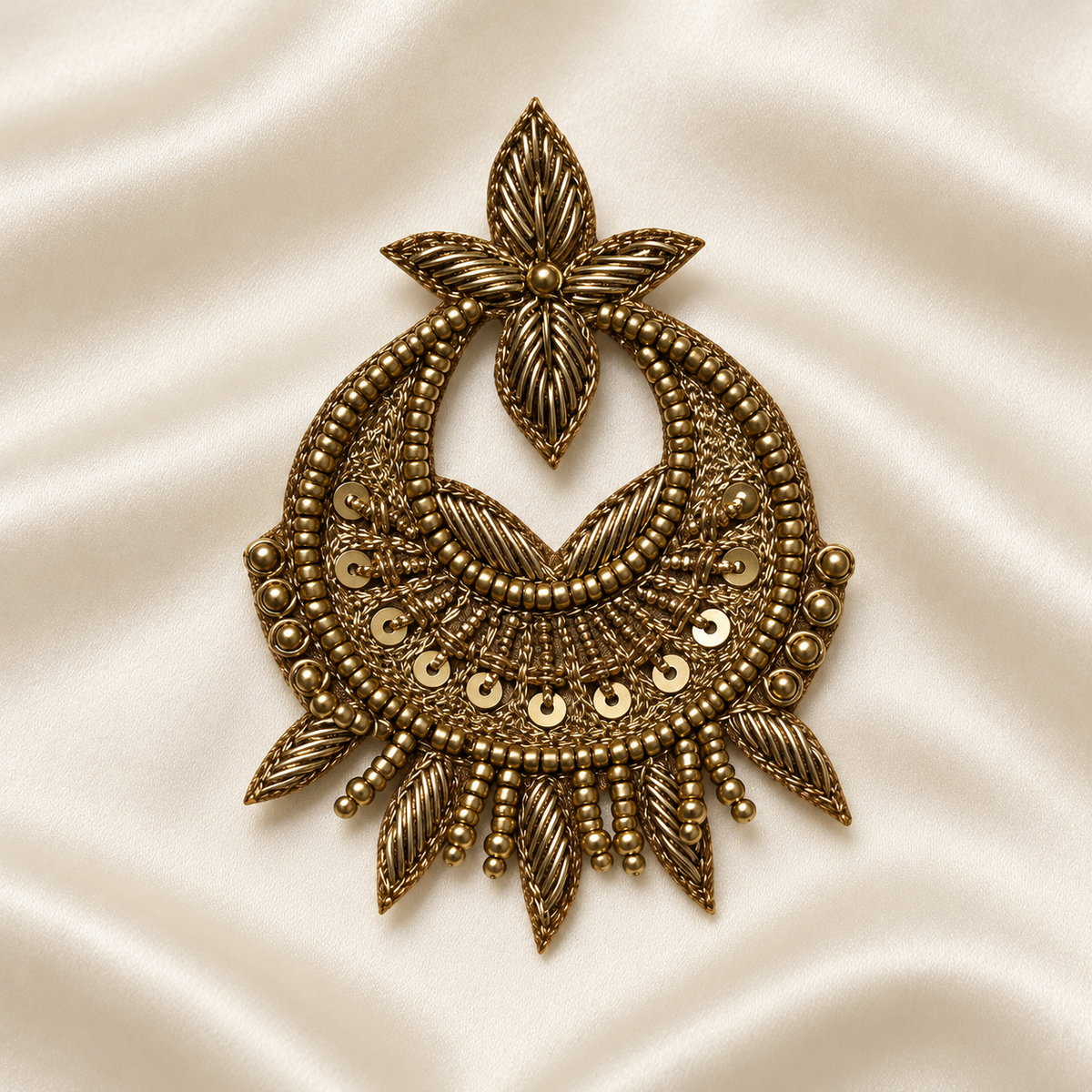 Floral Zardozi Beaded Crescent Embroidered Patch