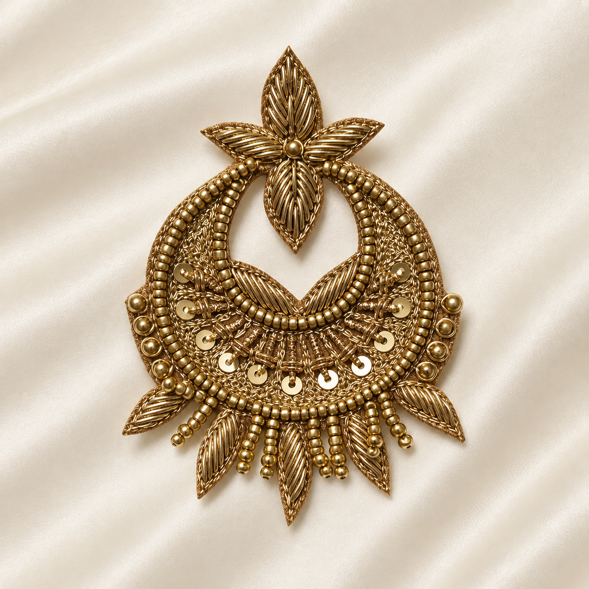 Floral Zardozi Beaded Crescent Embroidered Patch