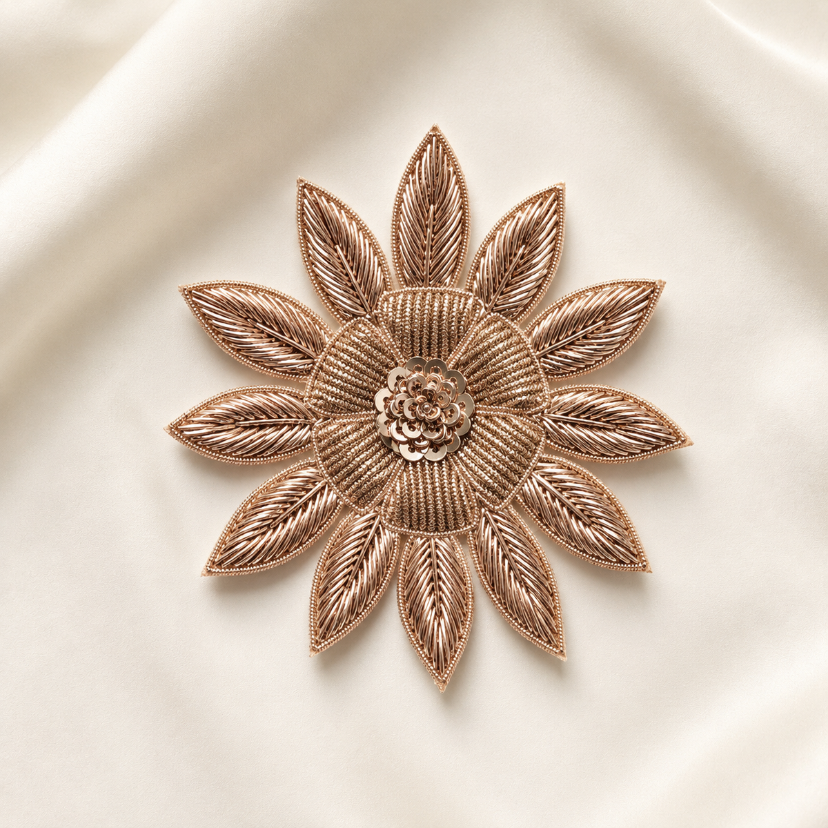 Layered Floral Leaf Zardozi Sequin Embroidered Patch