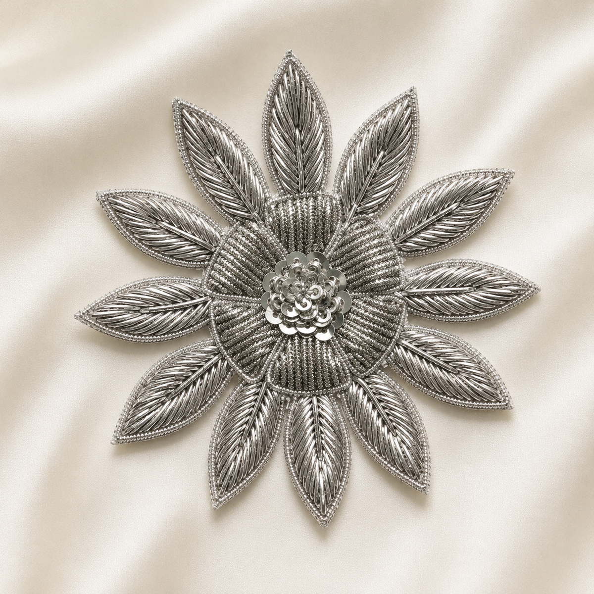 Layered Floral Leaf Zardozi Sequin Embroidered Patch