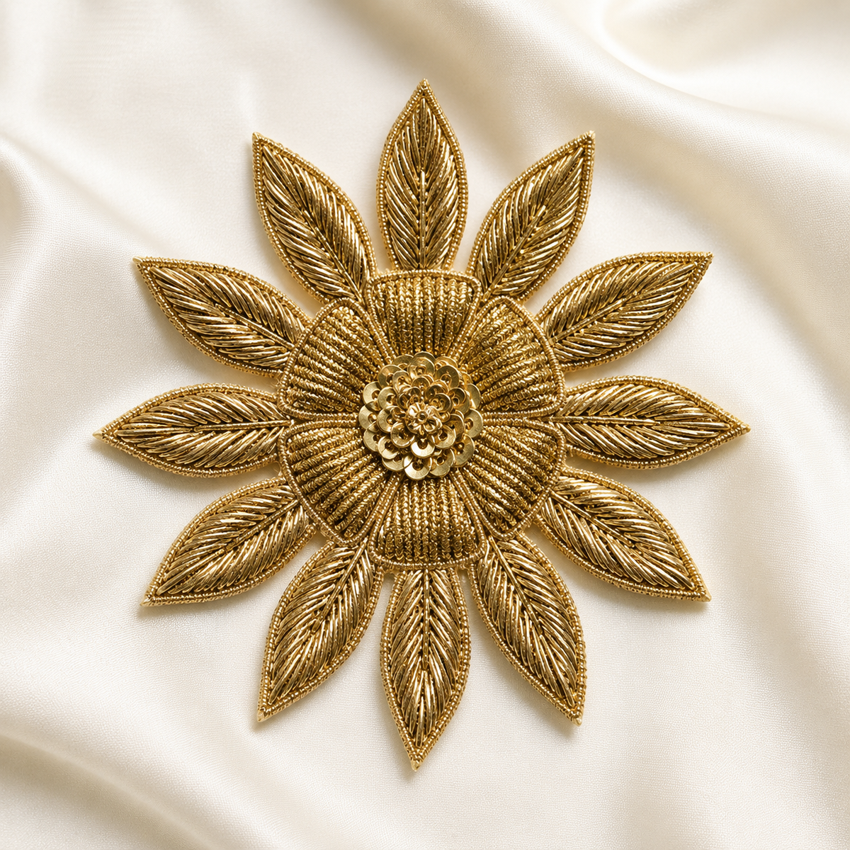 Layered Floral Leaf Zardozi Sequin Embroidered Patch