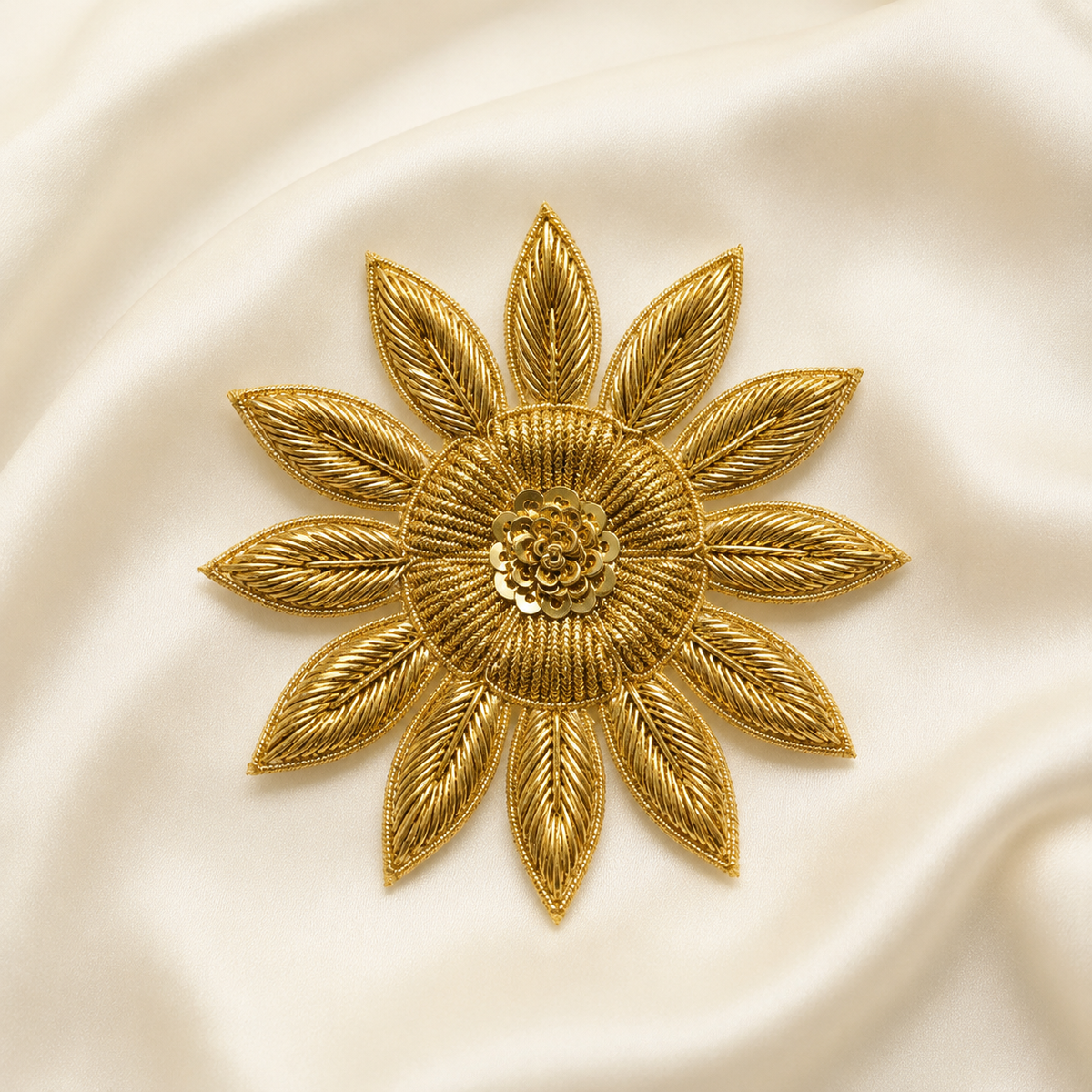 Layered Floral Leaf Zardozi Sequin Embroidered Patch