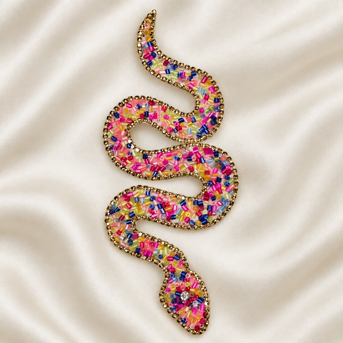 Snake Motif Beaded and Rhinestone Embroidered Statement Patch