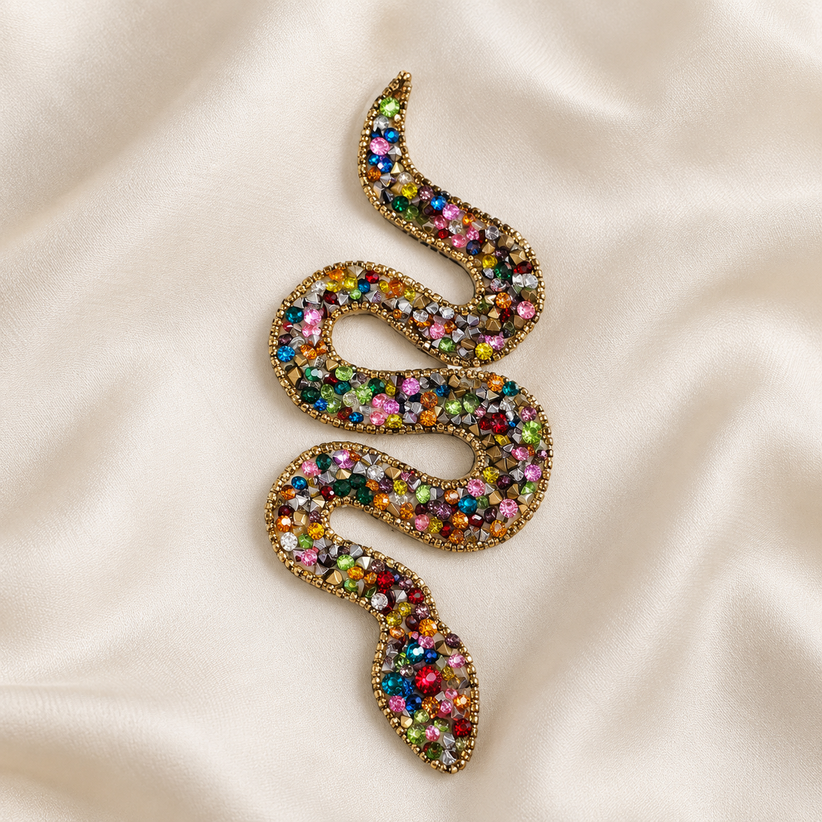 Snake Motif Beaded and Rhinestone Embroidered Statement Patch