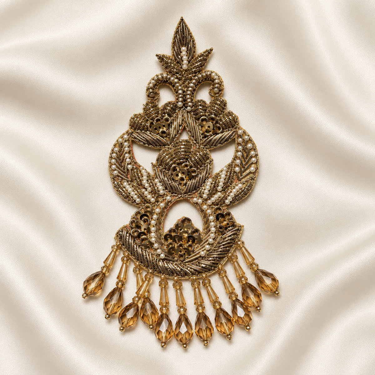 Ornamental Floral Drop Beaded Sequin Embroidered Statement Patch